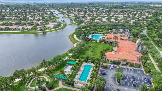 aerial view with a water view