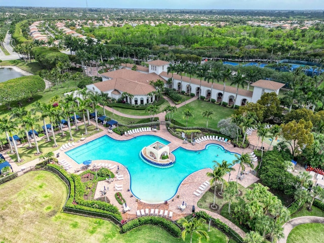 aerial view with a water view