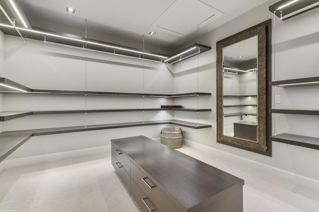 spacious closet with attic access and carpet