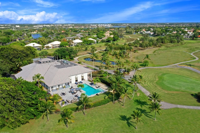 birds eye view of property with view of golf course