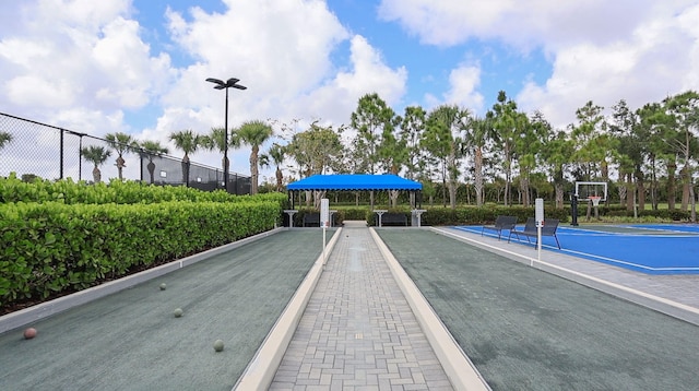 view of patio / terrace with ceiling fan and outdoor dining area