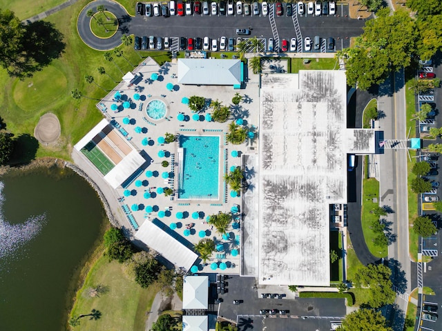 bird's eye view featuring a water view