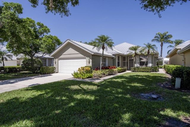 2036 SW Mayflower Dr, Palm City, FL 34990 - ranch-style home featuring an attached garage, a front lawn, metal roof, and driveway