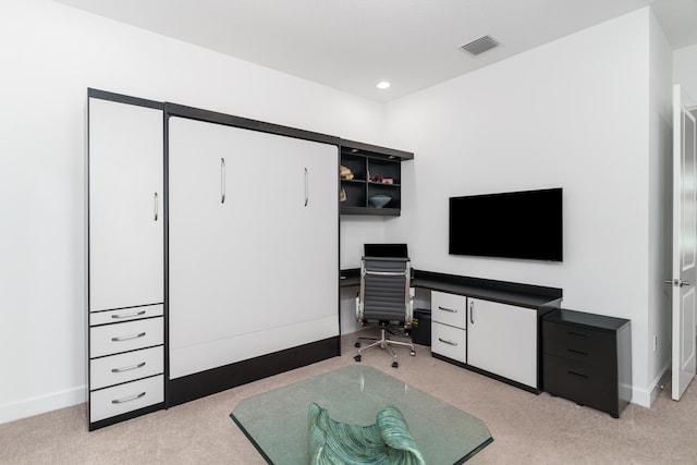 9237 Seahorse Bay Dr, Boynton Beach, FL 33473 - home office featuring built in study area, recessed lighting, light carpet, and visible vents