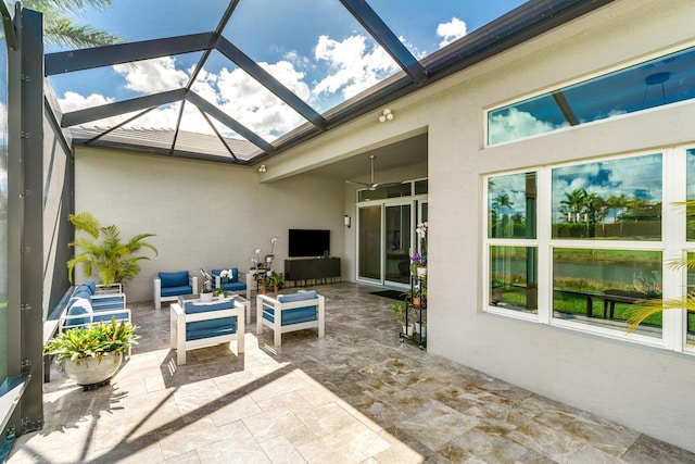 9237 Seahorse Bay Dr, Boynton Beach, FL 33473 - view of patio / terrace featuring glass enclosure and an outdoor living space
