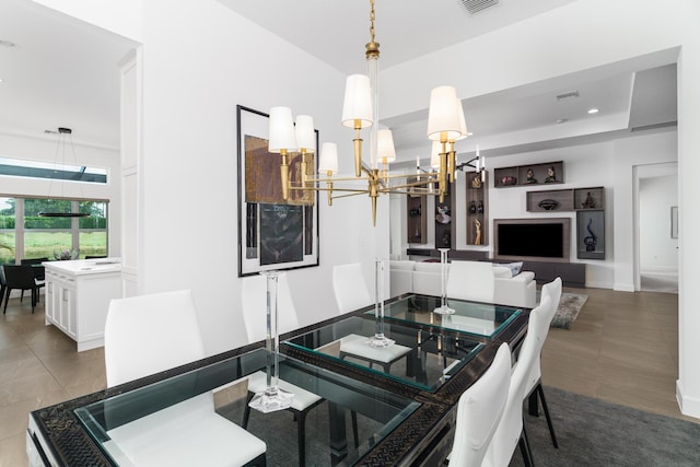 9237 Seahorse Bay Dr, Boynton Beach, FL 33473 - tiled dining area with baseboards, visible vents, a chandelier, and recessed lighting