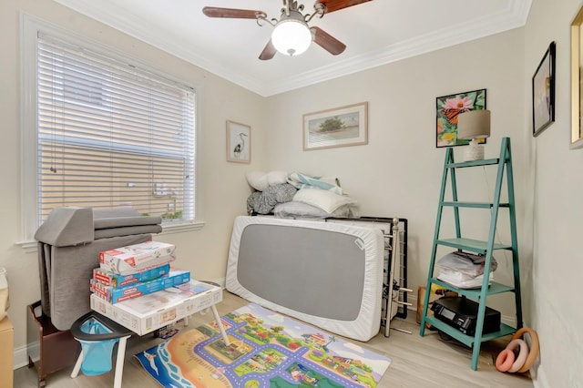 5541 Wishing Star Ln, Greenacres, FL 33463 - bedroom featuring baseboards, ceiling fan, wood finished floors, and crown molding