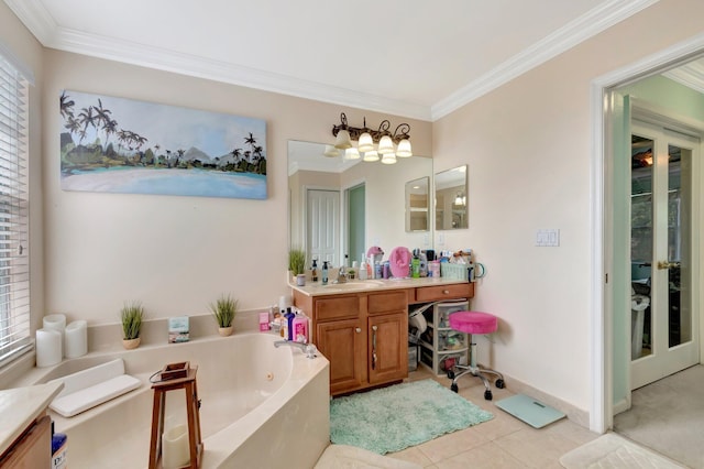 5541 Wishing Star Ln, Greenacres, FL 33463 - full bathroom featuring vanity, a tub with jets, tile patterned flooring, baseboards, and ornamental molding