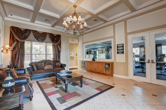5541 Wishing Star Ln, Greenacres, FL 33463 - living room featuring a notable chandelier, french doors, and light tile patterned floors