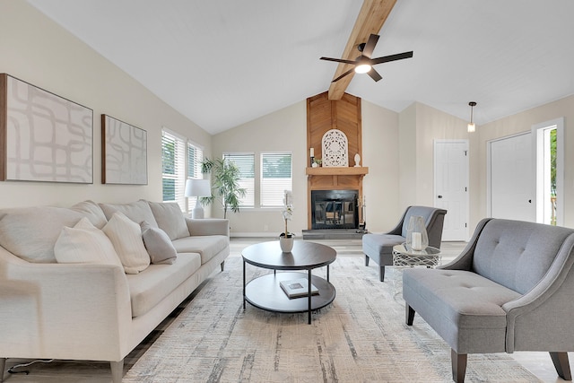 1701 SE Floresta Dr, Port Saint Lucie, FL 34983 - living area with wood finished floors, ceiling fan, a large fireplace, and baseboards