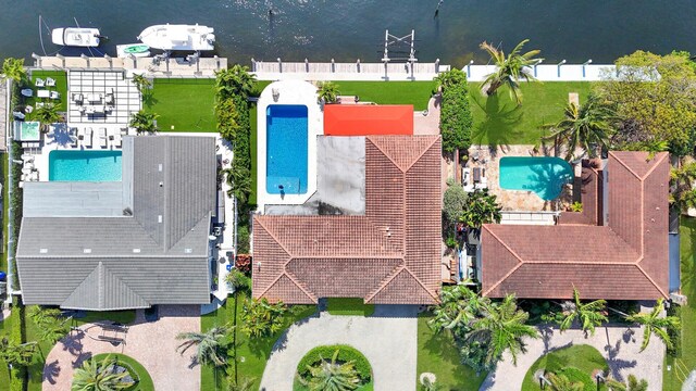 aerial view of a pool area