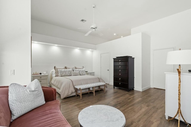 2437 NW 64th St, Boca Raton, FL 33496 - bedroom with visible vents, wood finished floors, and a ceiling fan