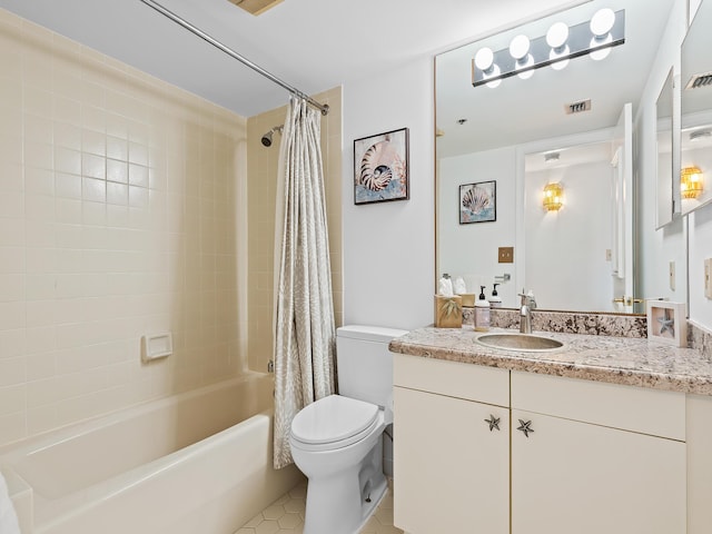 3450 S Ocean Blvd Unit 906, Highland Beach, FL 33487 - full bathroom featuring toilet, vanity, shower / bath combination with curtain, and tile patterned flooring