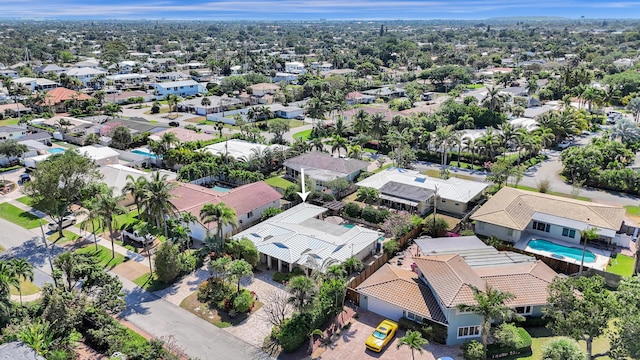 birds eye view of property with a residential view