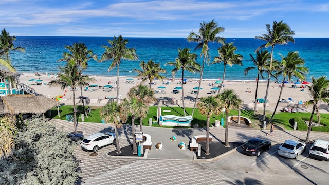 view of water feature with a view of the beach
