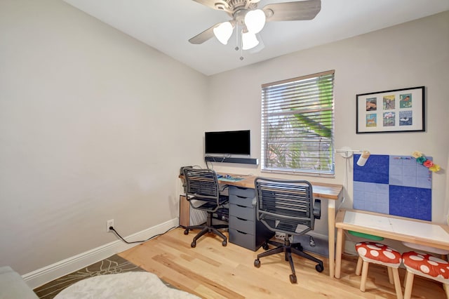 630 Glenridge Dr, West Palm Beach, FL 33405 - office featuring baseboards, ceiling fan, and light wood-style floors