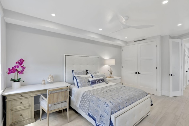 1149 Hillsboro Mile Unit 112N, Hillsboro Beach, FL 33062 - bedroom with a ceiling fan, recessed lighting, a closet, and visible vents