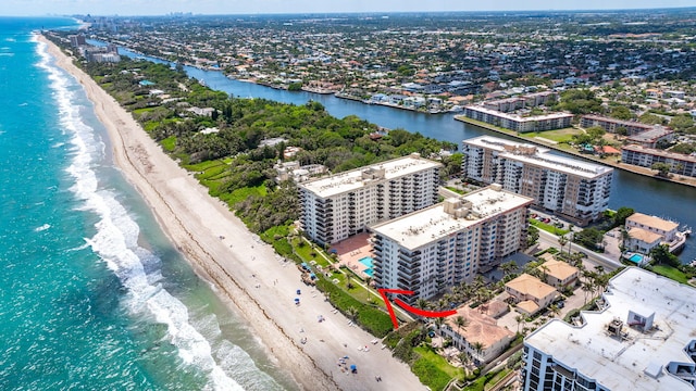 1149 Hillsboro Mile Unit 112N, Hillsboro Beach, FL 33062 - aerial view with a water view, a beach view, and a city view