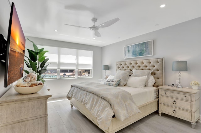 1149 Hillsboro Mile Unit 112N, Hillsboro Beach, FL 33062 - bedroom with recessed lighting, a ceiling fan, and light wood finished floors