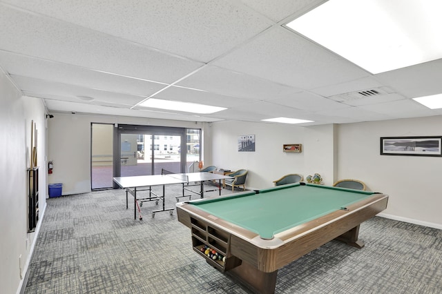 1149 Hillsboro Mile Unit 112N, Hillsboro Beach, FL 33062 - playroom featuring a paneled ceiling, carpet, baseboards, and visible vents