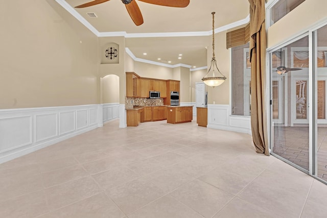 11604 Kensington Ct, Boca Raton, FL 33428 - unfurnished living room with ceiling fan, visible vents, ornamental molding, and a decorative wall