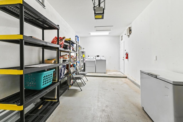 9827 Galleon Dr, West Palm Beach, FL 33411 - storage area with separate washer and dryer and attic access