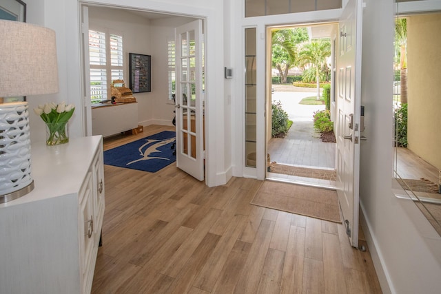 entrance foyer featuring french doors and light wood-type flooring