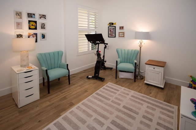living area featuring baseboards and wood finished floors