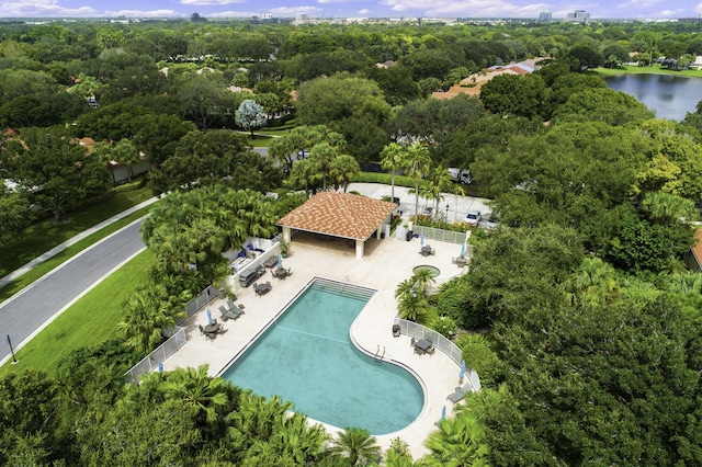 aerial view with a water view