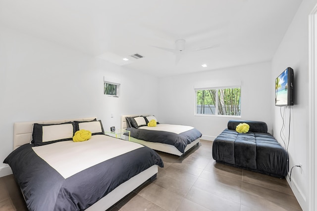 7047 San Sebastian Cir, Boca Raton, FL 33433 - tiled bedroom with recessed lighting, ceiling fan, and baseboards