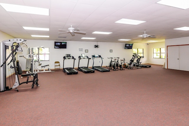 6763 Mar Pacifico, Fort Pierce, FL 34950 - workout area with a drop ceiling and a ceiling fan