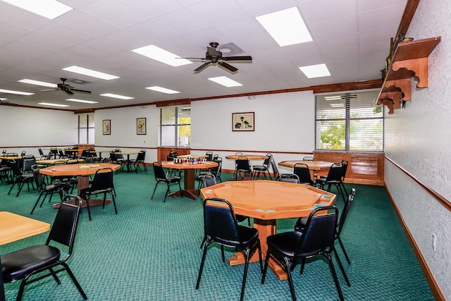 6763 Mar Pacifico, Fort Pierce, FL 34950 - dining room featuring carpet flooring, ceiling fan, and a textured wall