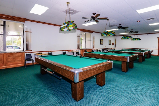 6763 Mar Pacifico, Fort Pierce, FL 34950 - playroom featuring pool table, crown molding, dark carpet, and visible vents