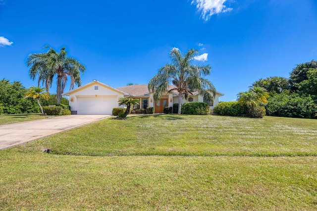 3381 SE E Snow Rd, Port Saint Lucie, FL 34984 - view of front facade featuring stucco siding, concrete driveway, a front lawn, and an attached garage