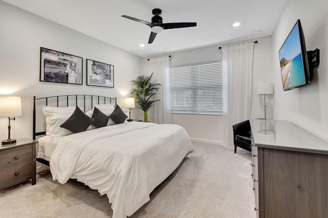 14481 Highland Center Way, Delray Beach, FL 33446 - bedroom with light colored carpet, recessed lighting, baseboards, and ceiling fan