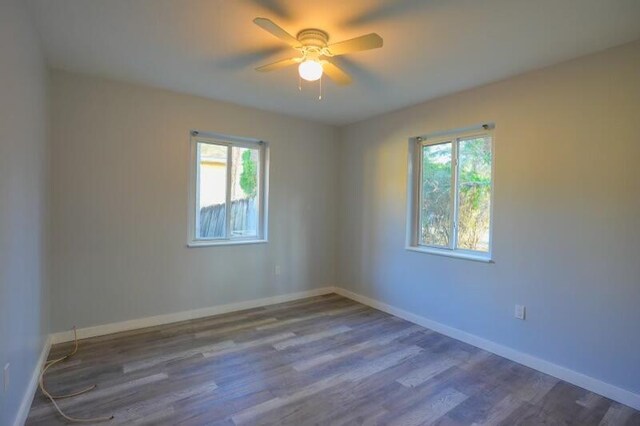 empty room featuring plenty of natural light, baseboards, and wood finished floors