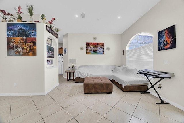 6116 NW Daroco Ter, Port Saint Lucie, FL 34986 - living room featuring recessed lighting, baseboards, visible vents, and light tile patterned floors