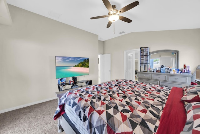 6116 NW Daroco Ter, Port Saint Lucie, FL 34986 - bedroom featuring visible vents, a ceiling fan, lofted ceiling, baseboards, and carpet flooring