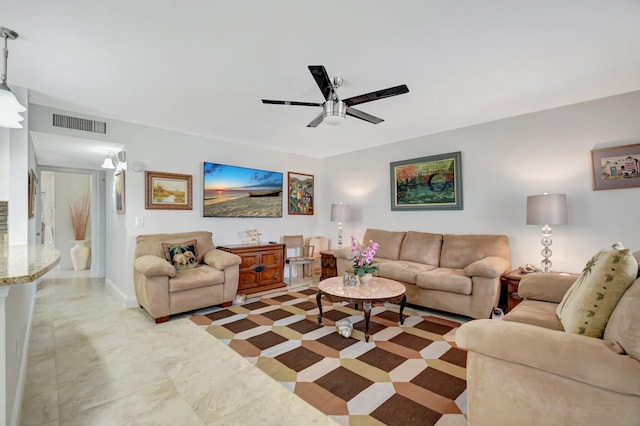 881 Normandy S, Delray Beach, FL 33484 - living area featuring ceiling fan and visible vents