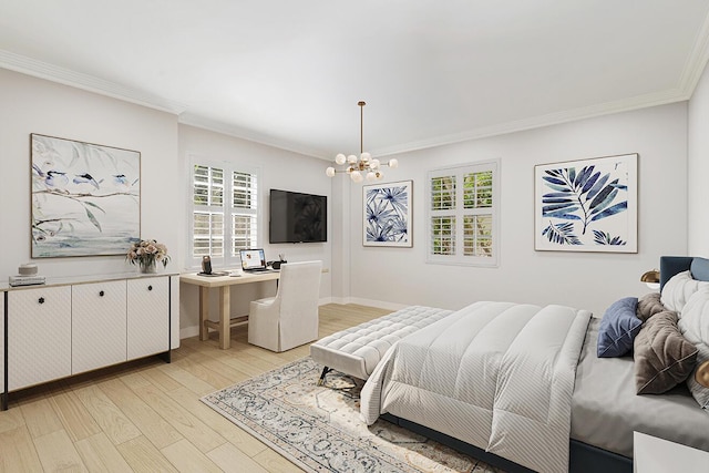 bedroom with crown molding and multiple windows