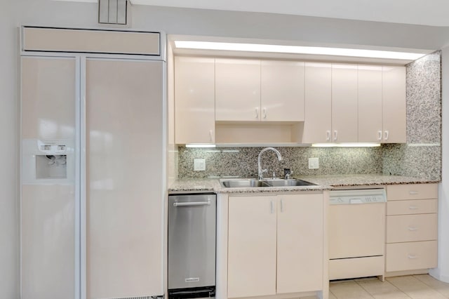 4605 S Ocean Blvd Unit 4C, Highland Beach, FL 33487 - kitchen with white dishwasher, a sink, paneled refrigerator, and tasteful backsplash