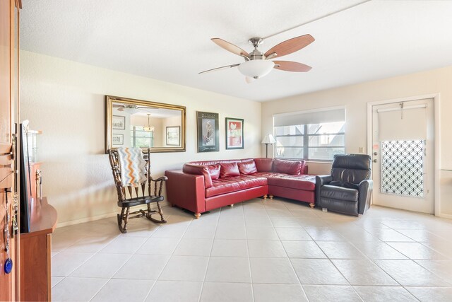 325 Tilford P, Deerfield Beach, FL 33442 - living area with baseboards, ceiling fan, and light tile patterned floors
