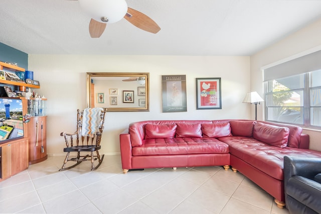 325 Tilford P, Deerfield Beach, FL 33442 - tiled living room with baseboards and a ceiling fan