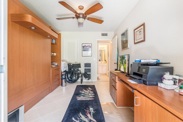 325 Tilford P, Deerfield Beach, FL 33442 - home office featuring visible vents, a ceiling fan, and light tile patterned floors
