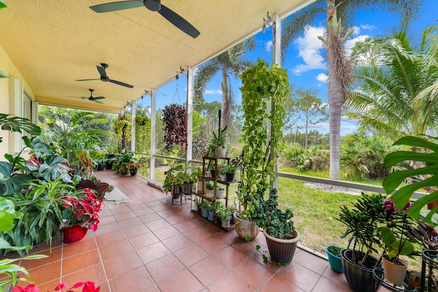 view of patio featuring ceiling fan
