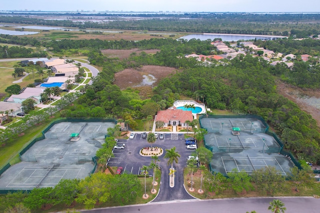 aerial view featuring a water view