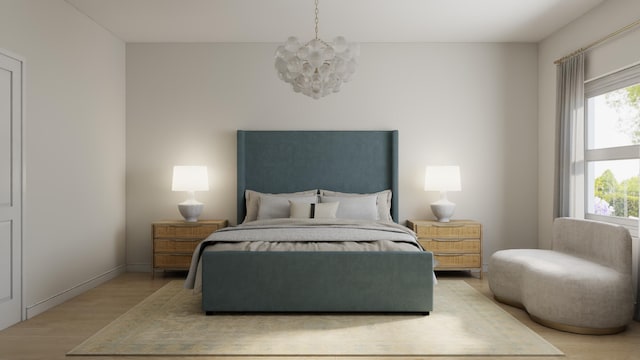 115 Olympus Way, Jupiter, FL 33477 - bedroom with an inviting chandelier and light wood finished floors