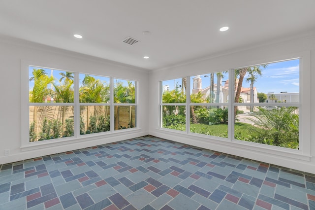 4015 Washington Rd, West Palm Beach, FL 33405 - unfurnished sunroom with ornamental molding, visible vents, and recessed lighting