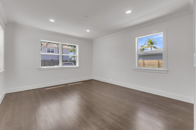 4015 Washington Rd, West Palm Beach, FL 33405 - unfurnished room with ornamental molding, baseboards, recessed lighting, and dark wood-style floors