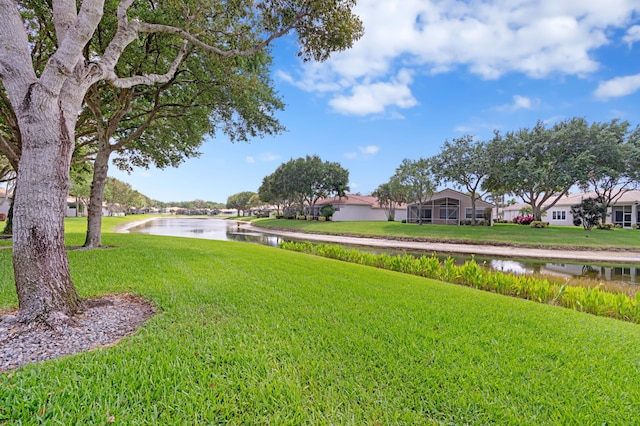 view of yard with a water view